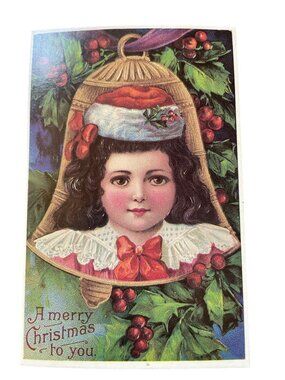 Set of 10 Victorian Christmas & New Year Postcards Set Girls Boys Santa Angels